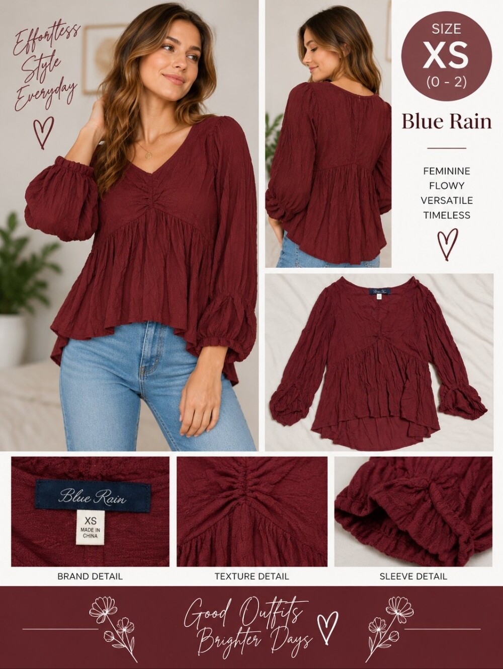 Blue rain women's XS red long sleeve blouse #31